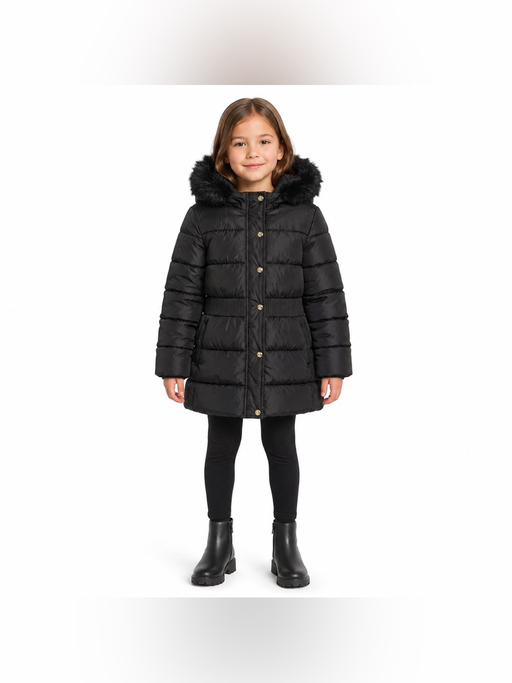Juicy Couture Girls Black Faux Fur Hood Puffer Coat Size S 7/8